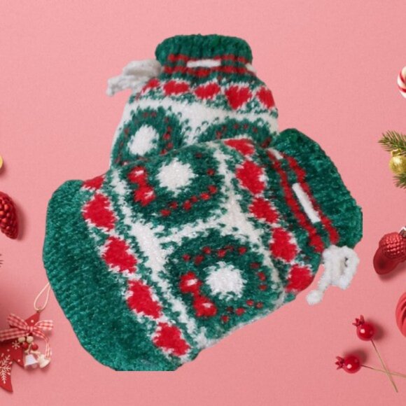 Festive Knitted Drawstring Christmas Stocking Bags  - Set of 2   NWOT - Picture 1 of 6